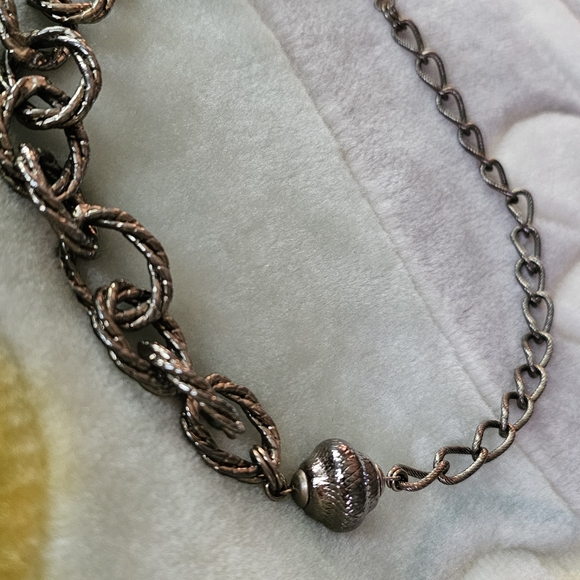 LIZ CLAIBORNE Chunky Double Rope Necklace Oxidized Silver Tone LOT710 - Picture 4 of 11